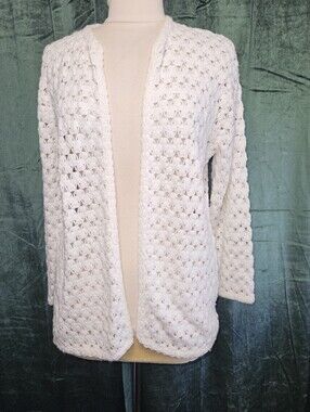 Vintage 70s Sears, Roebuck & Co Open Front Crochet Boho Cardigan